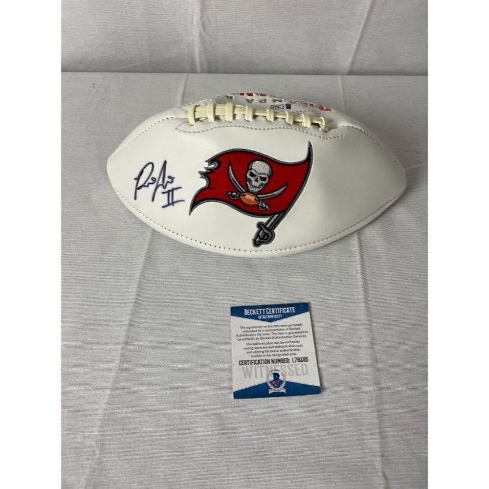 Ronald Jones II signed autographed Buccaneers white panel football Beckett